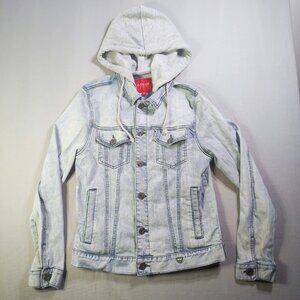 Guess Harold Hooded Denim Jacket youth size M hard washed blue
